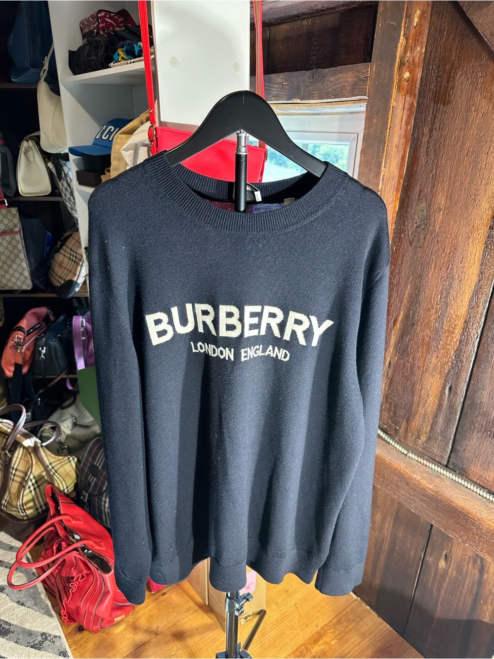 Burberry Black Crewneck Sweater with White Logo
